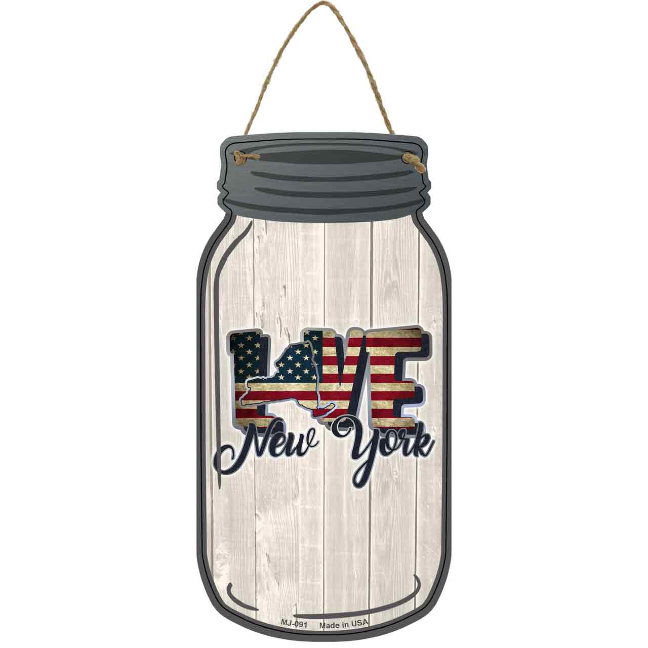 Love New York Silhouette Novelty Metal Mason Jar Sign