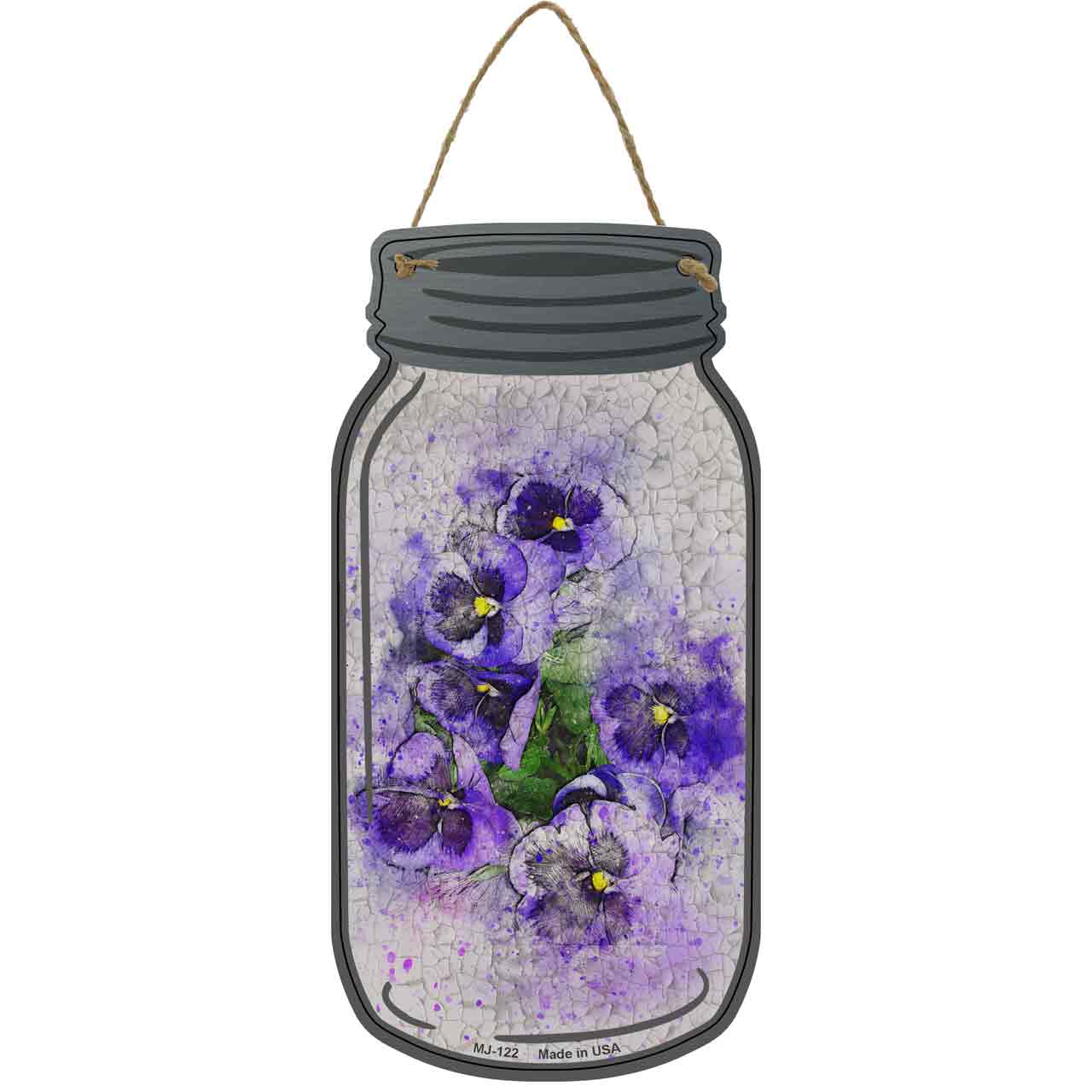 Purple Pansy Watercolor Novelty Metal Mason Jar Sign
