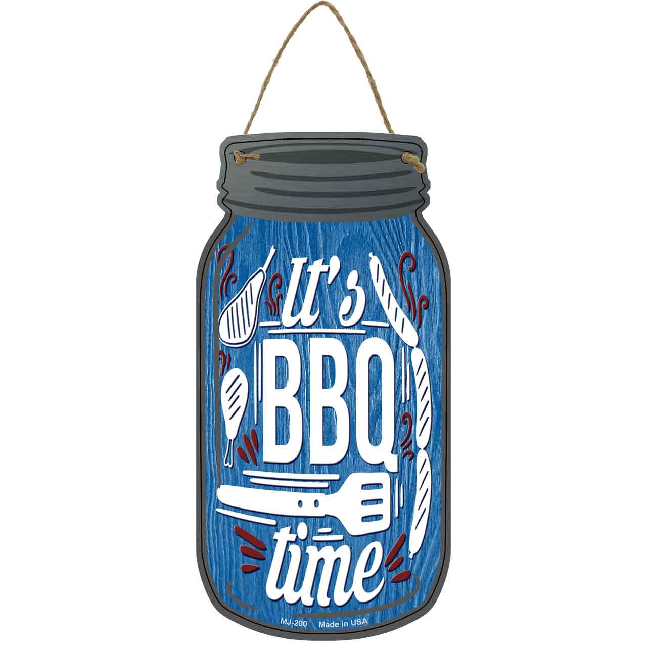 BBQ Time Blue Novelty Metal Mason Jar Sign