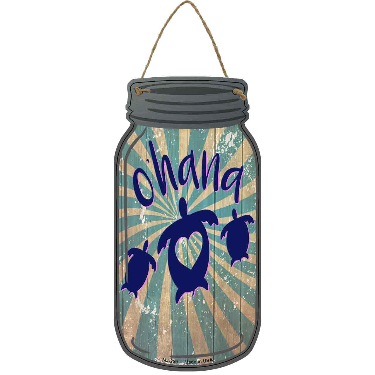 Ohana Sea Turtle Novelty Metal Mason Jar Sign