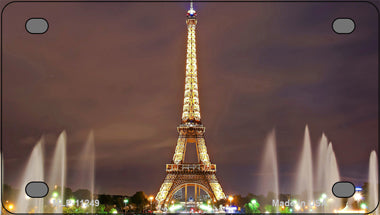 Eiffel Tower Night With Fountain Novelty Mini Metal License Plate Tag