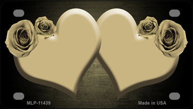 Hearts Over Roses In Gold Novelty Mini Metal License Plate Tag