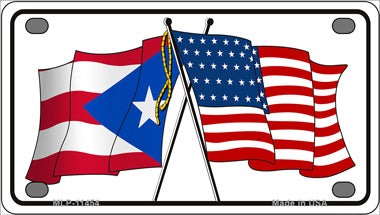 Puerto Rico Crossed US Flag Novelty Mini Metal License Plate Tag