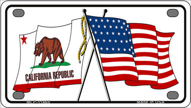 California Crossed US Flag Novelty Mini Metal License Plate Tag