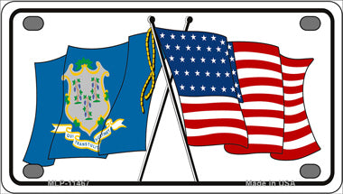 Connecticut Crossed US Flag Novelty Mini Metal License Plate Tag