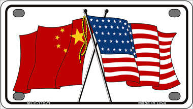 China Crossed US Flag Novelty Mini Metal License Plate Tag
