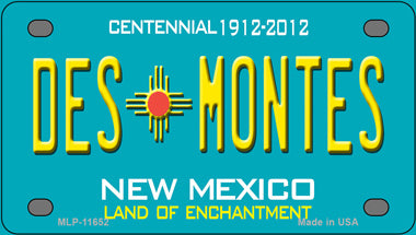 Des Montes New Mexico Teal Novelty Mini Metal License Plate Tag
