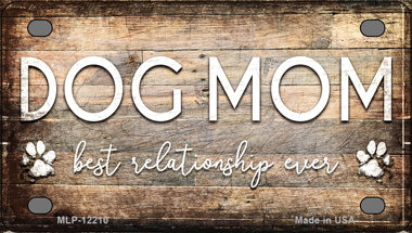 Dog Mom Wood Grain Novelty Mini Metal License Plate Tag
