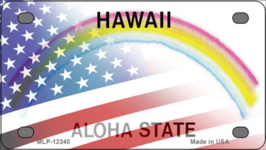 Hawaii with American Flag Novelty Mini Metal License Plate Tag