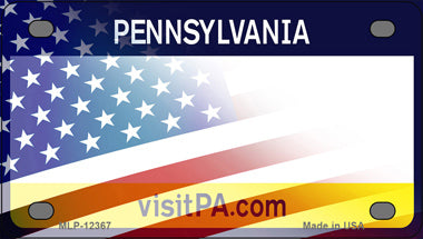 Pennsylvania with American Flag Novelty Mini Metal License Plate Tag