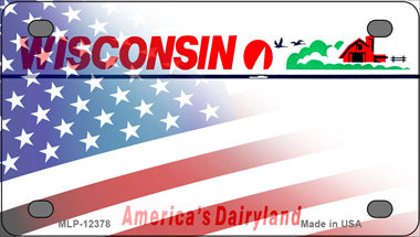 Wisconsin with American Flag Novelty Mini Metal License Plate Tag