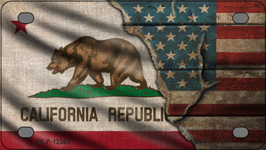 California/American Flag Novelty Mini Metal License Plate Tag