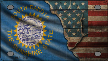 South Dakota/American Flag Novelty Mini Metal License Plate Tag