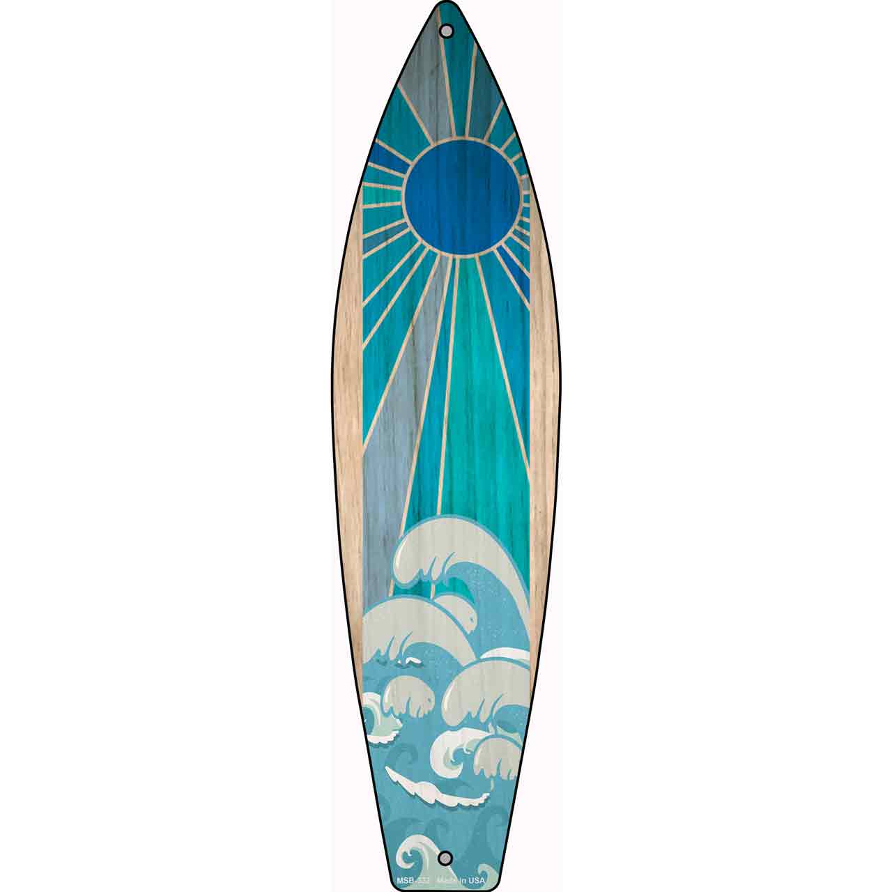 Blue Sun And Waves Novelty Mini Metal Surfboard Sign MSB-332