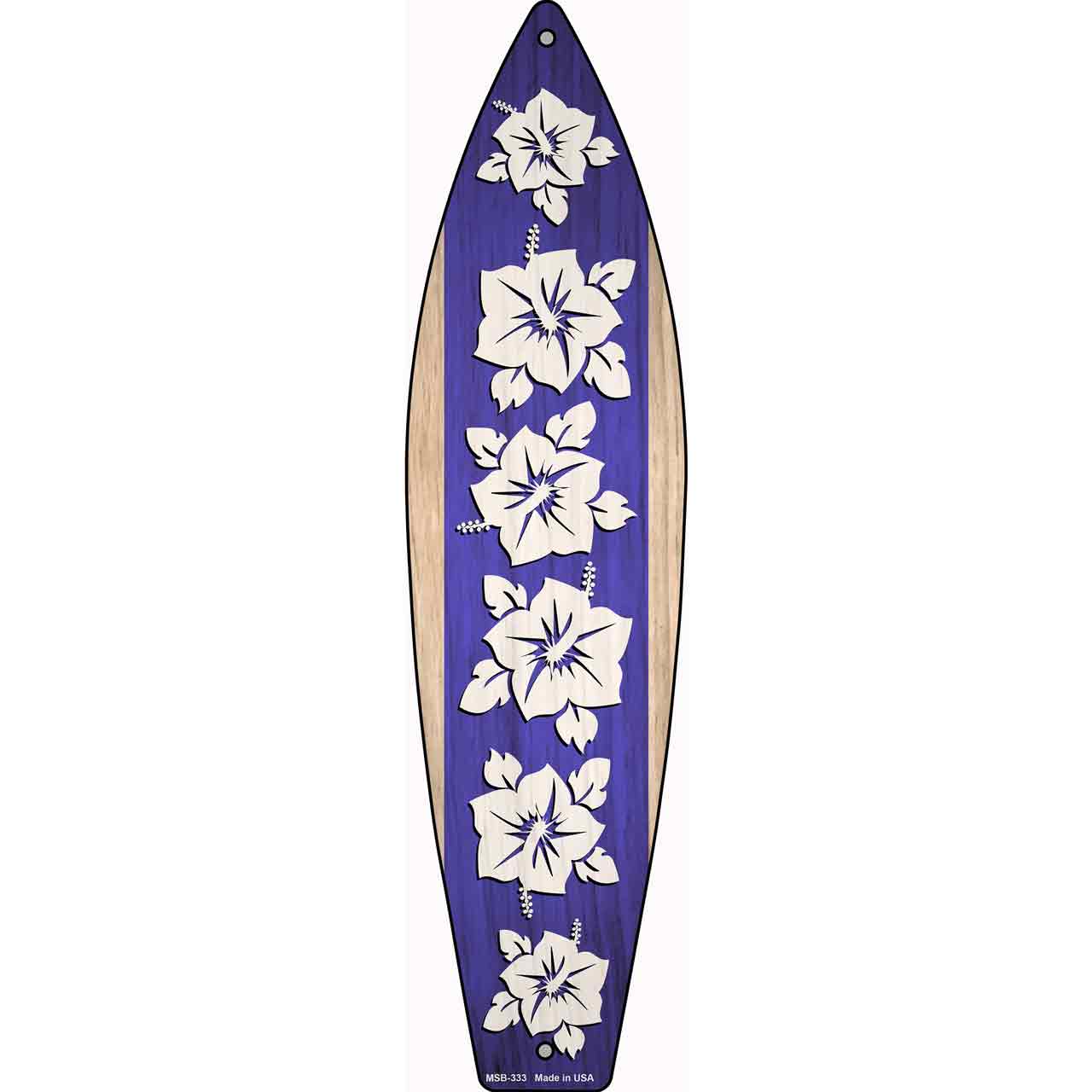Purple And White Flowers Novelty Mini Metal Surfboard Sign MSB-333