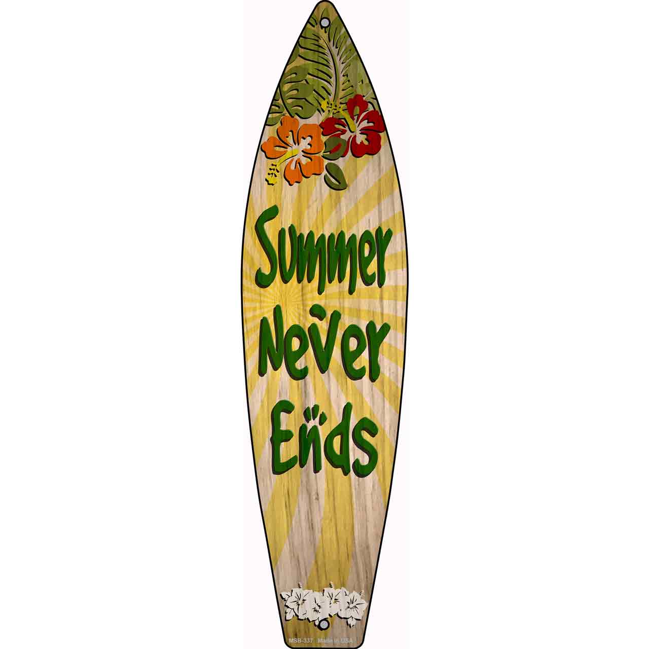 Summer Never Ends Novelty Mini Metal Surfboard Sign MSB-337
