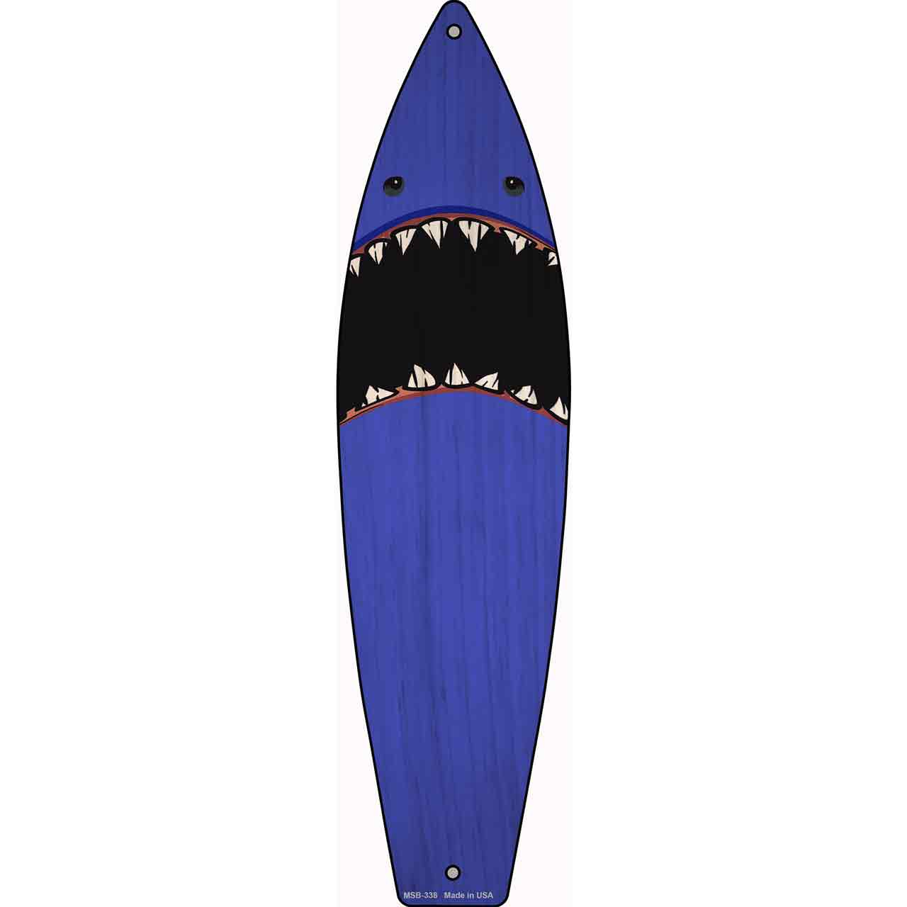 Blue Shark Novelty Mini Metal Surfboard Sign MSB-338