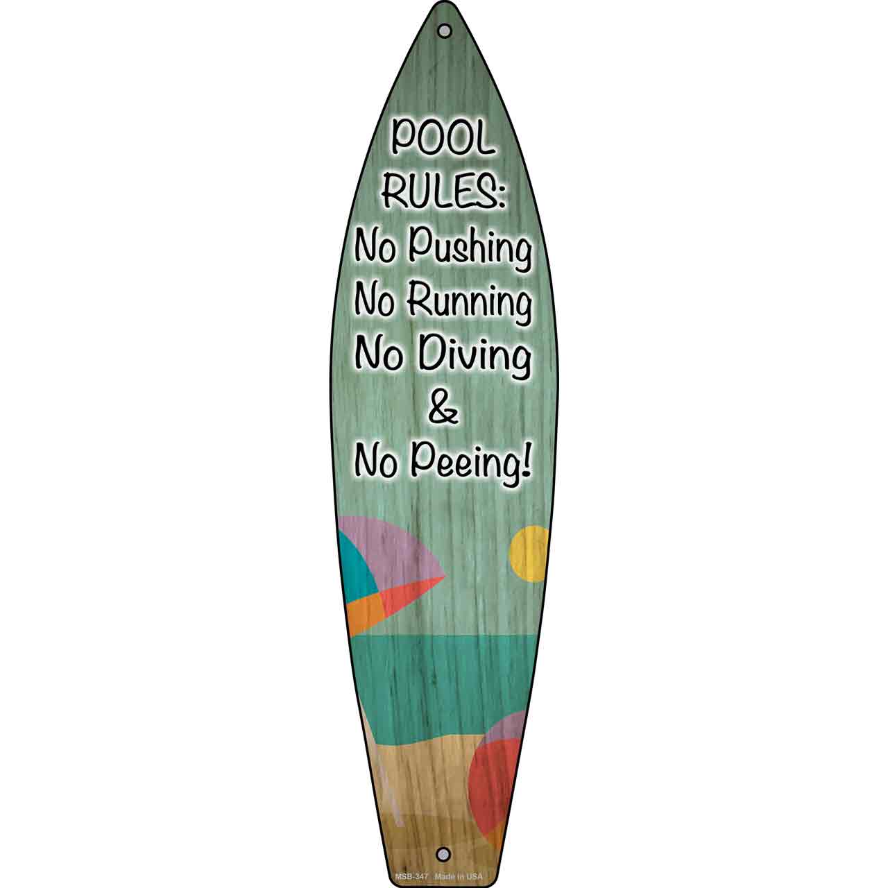 Pool Rules Novelty Mini Metal Surfboard Sign MSB-347