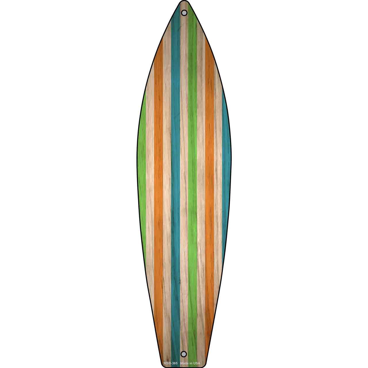 Blue Green And Orange Striped Novelty Mini Metal Surfboard Sign MSB-365