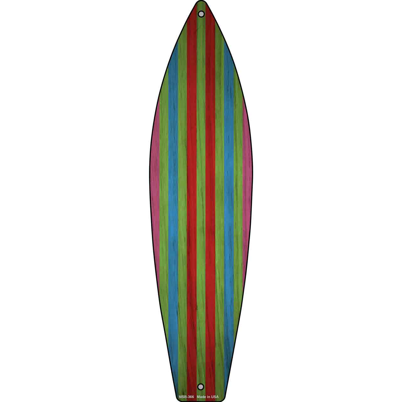 Red Green Blue And Purple Striped Novelty Mini Metal Surfboard Sign MSB-366