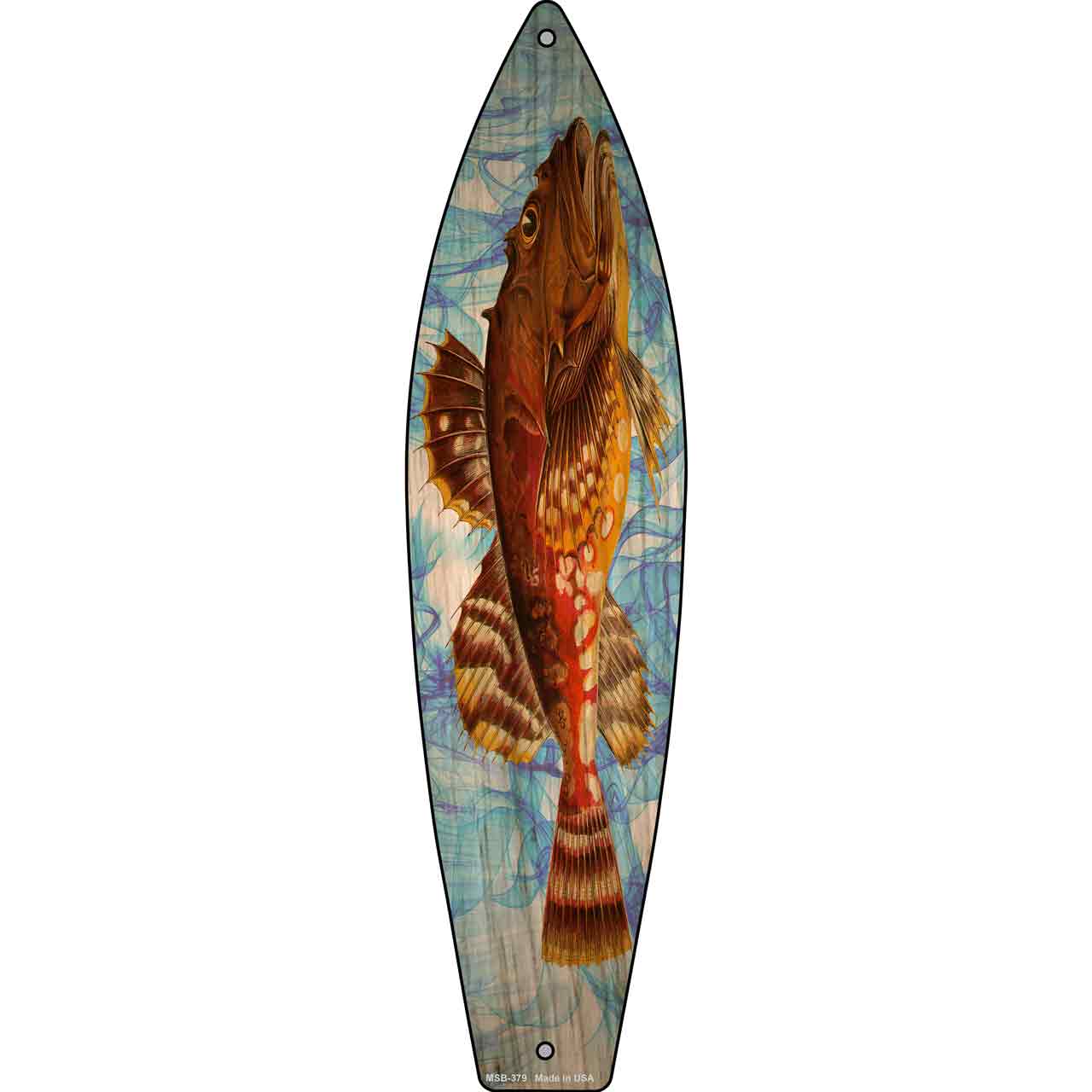 Orange Fish Novelty Mini Metal Surfboard Sign MSB-379