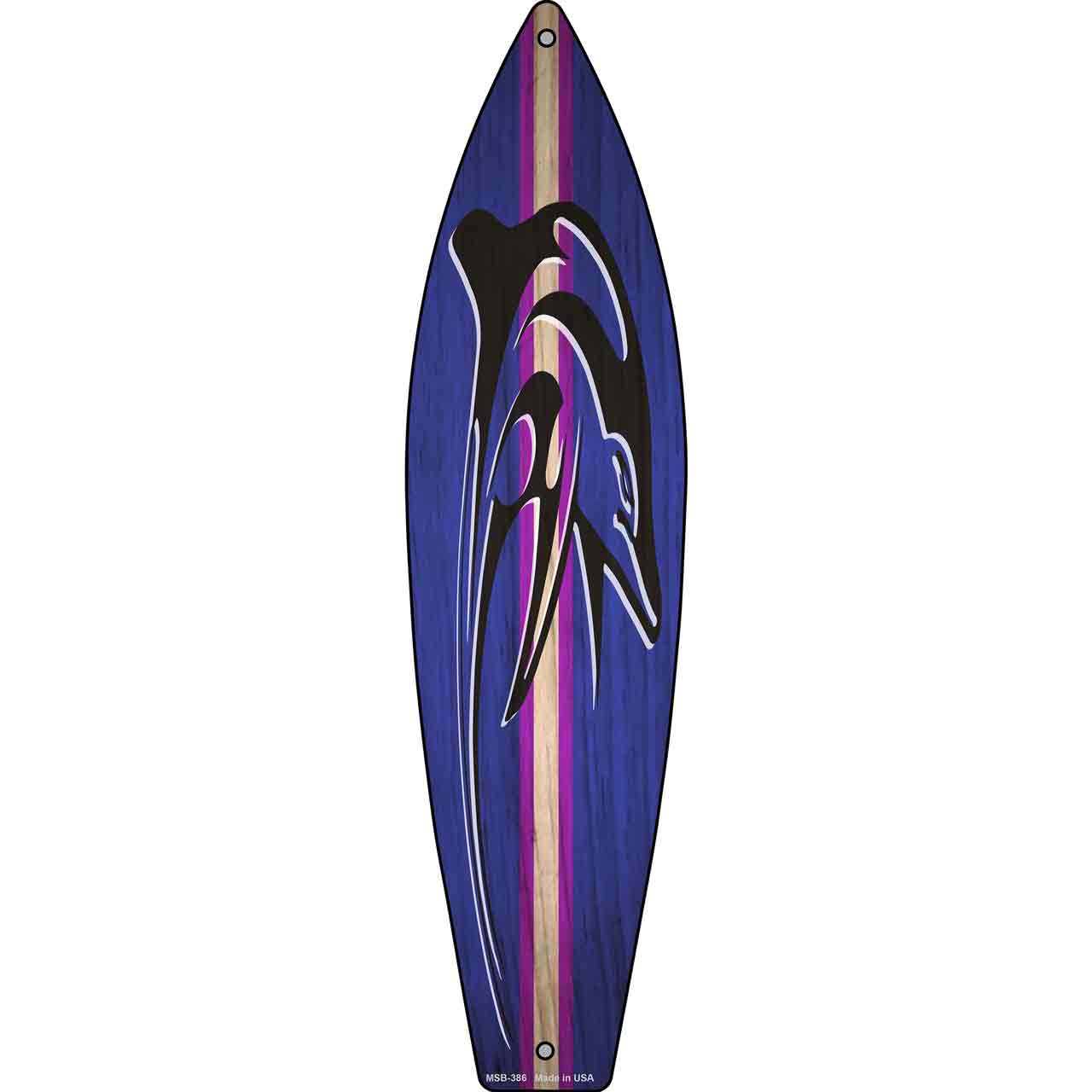 Dolphin Purple Striped Novelty Mini Metal Surfboard Sign MSB-386