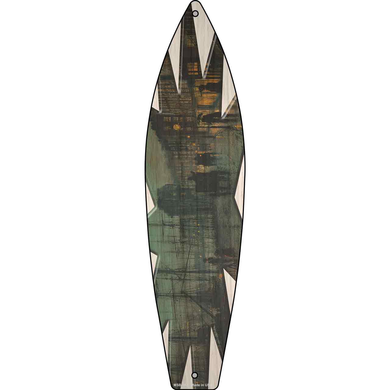 Harbor At Dawn Novelty Mini Metal Surfboard Sign MSB-393