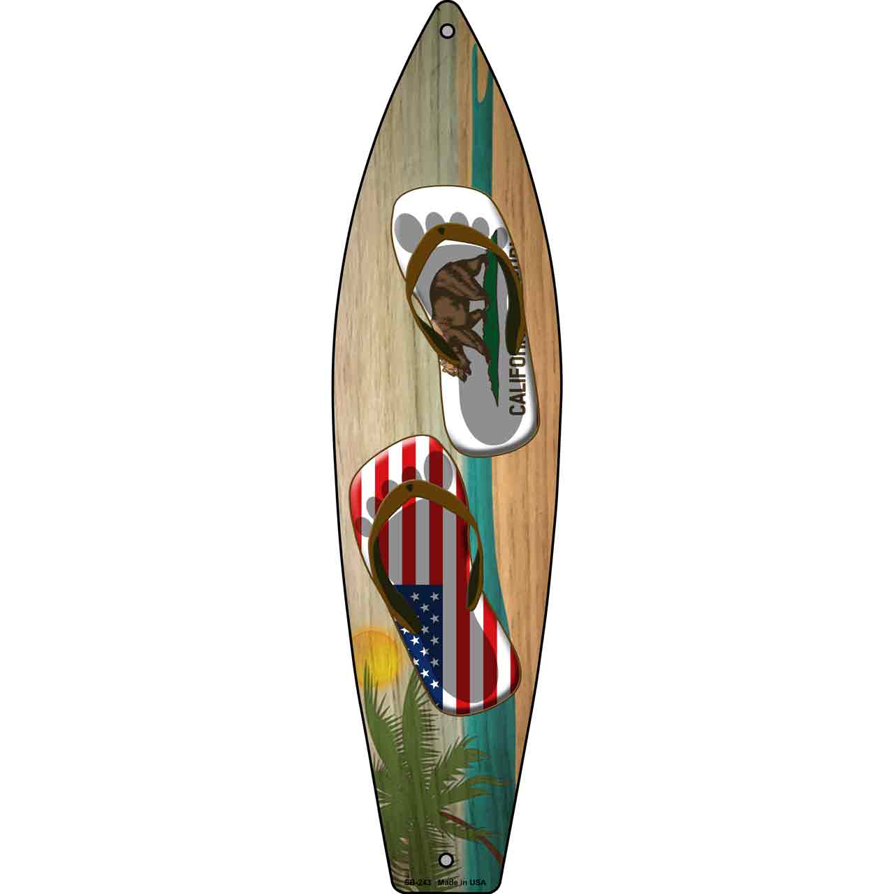 California Flag and US Flag Flip Flop Novelty Metal Surfboard Sign SB-243