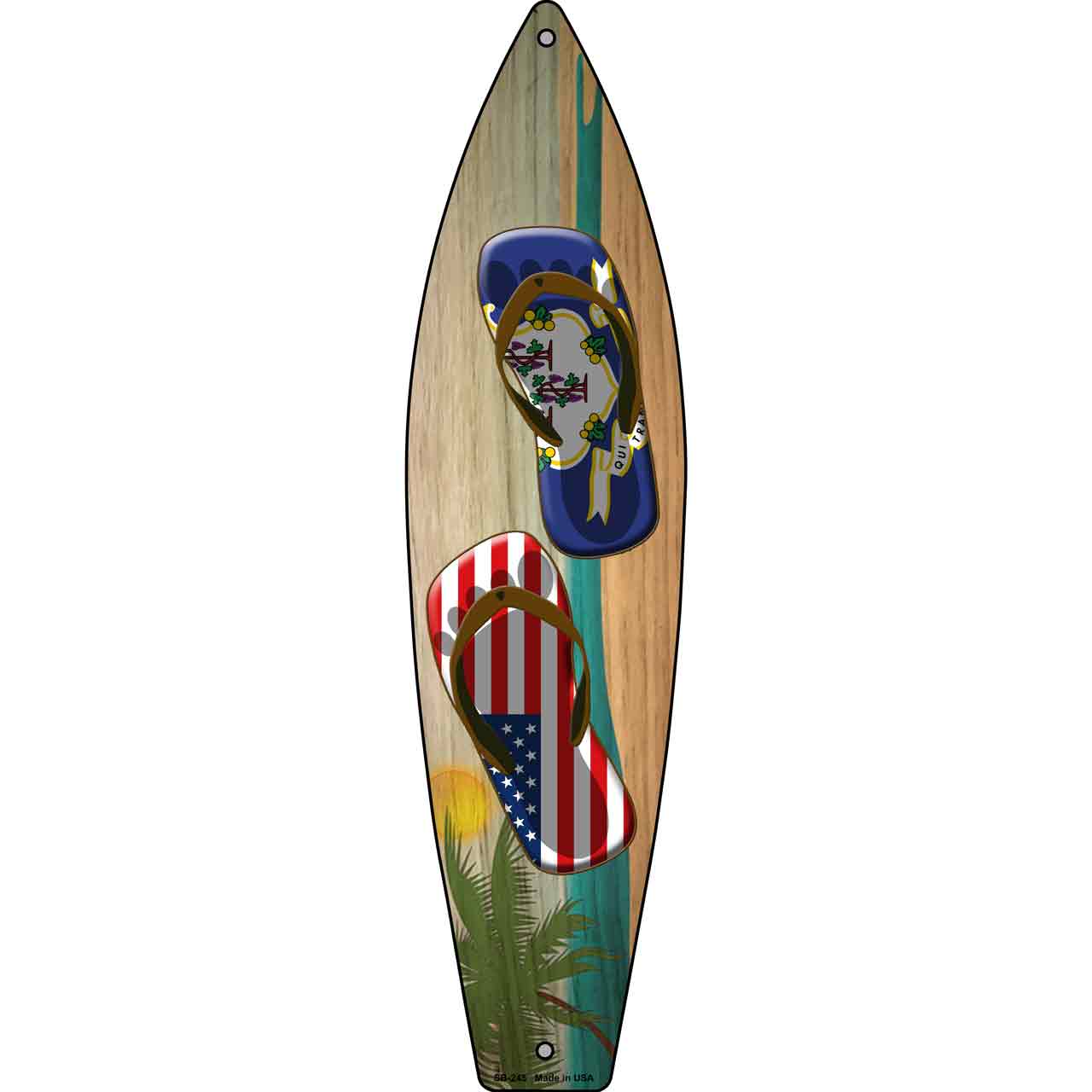 Connecticut Flag and US Flag Flip Flop Novelty Metal Surfboard Sign SB-245