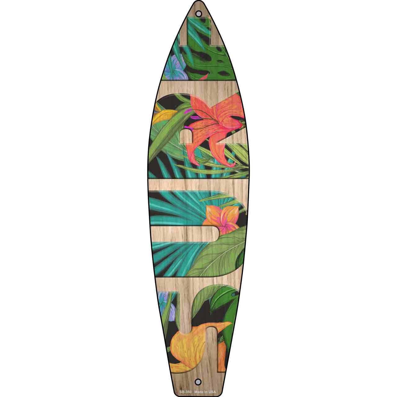 Surf With Flowers Novelty Metal Surfboard Sign SB-350