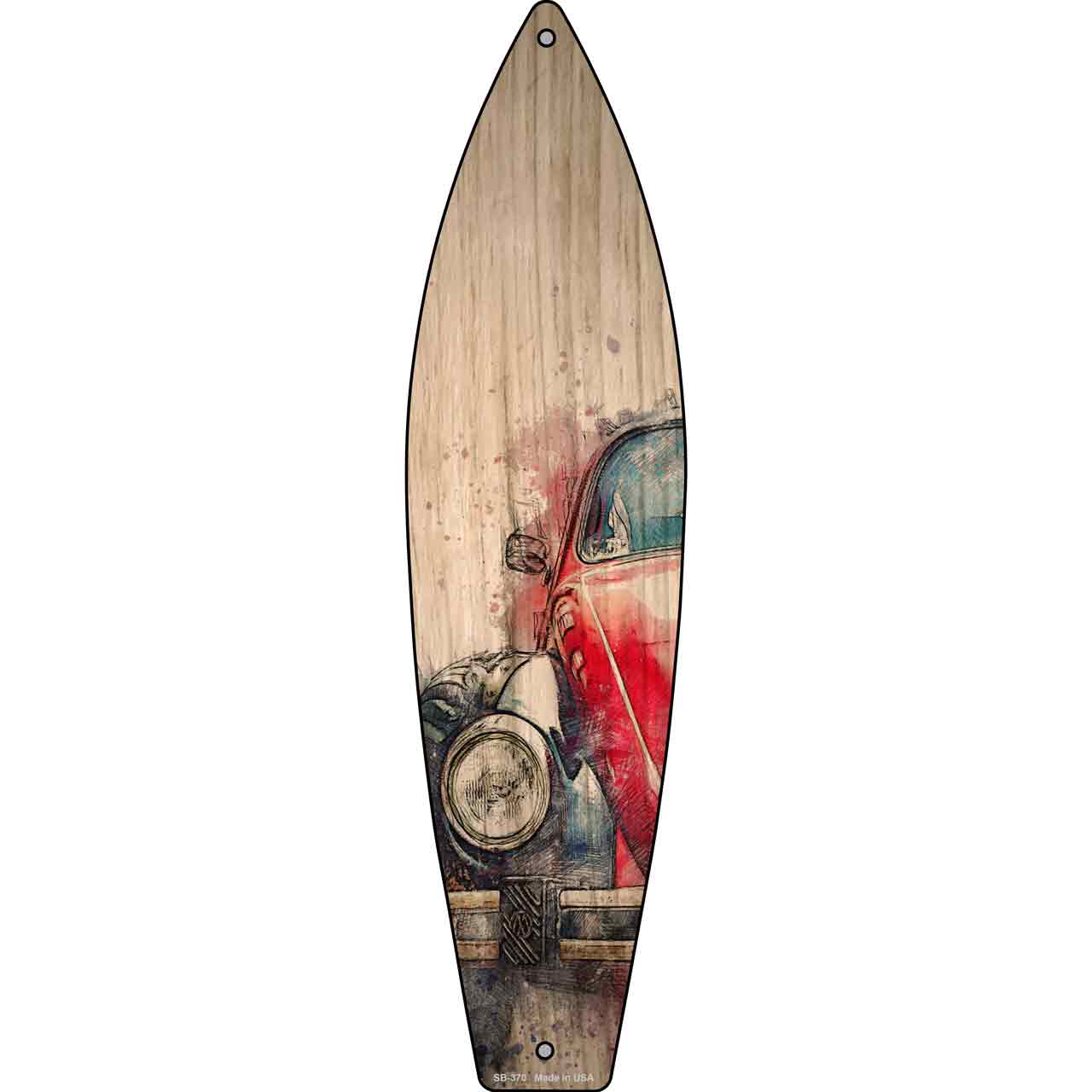 Red Small Car Novelty Metal Surfboard Sign SB-370