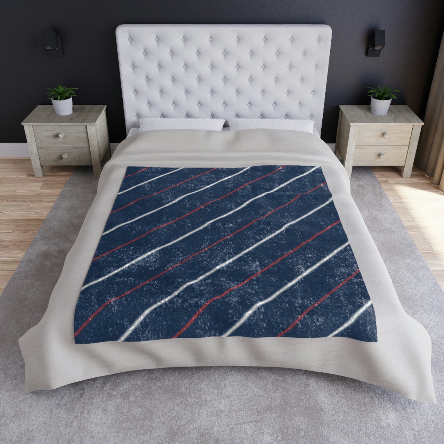 Blue & Lines Design Crushed Velvet Blanket