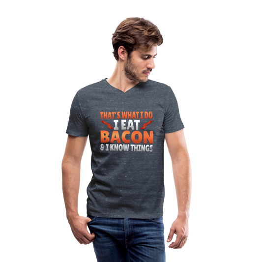 Funny I Eat Bacon And Know Things Bacon Lover Men's V-Neck T-Shirt by Canvas - heather navy