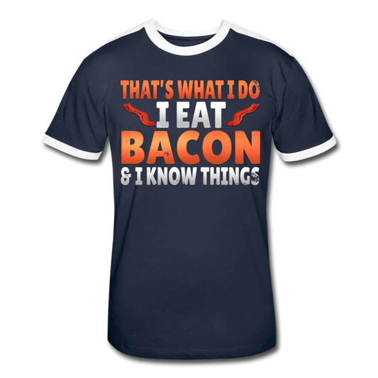 Funny I Eat Bacon And Know Things Bacon Lover Men's Retro T-Shirt - navy/white
