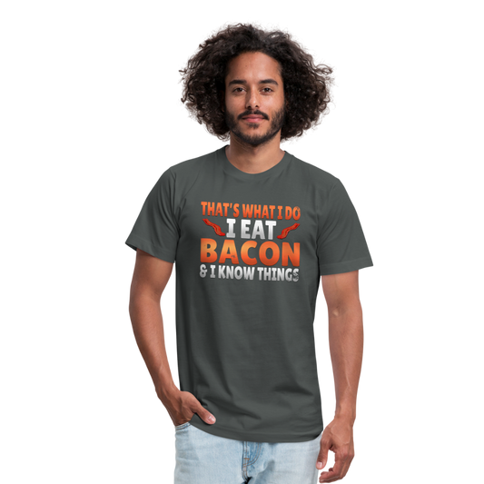 Funny I Eat Bacon And Know Things Bacon Lover Unisex Jersey T-Shirt by Bella + Canvas - asphalt
