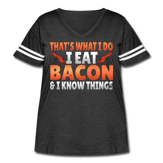 Funny I Eat Bacon And Know Things Bacon Lover Women's Curvy Vintage Sport T-Shirt - vintage smoke/white