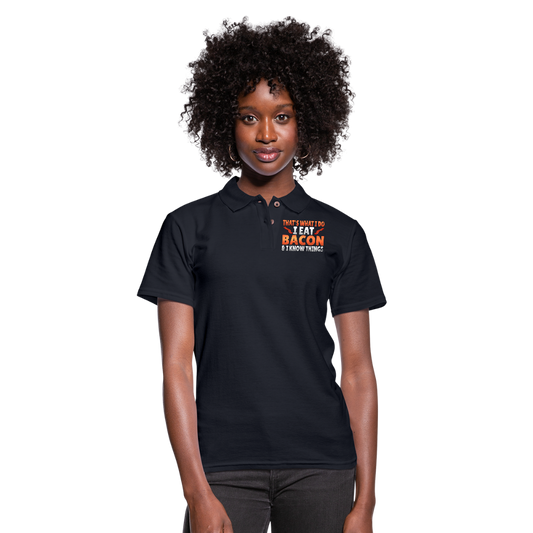 Funny I Eat Bacon And Know Things Bacon Lover Women's Pique Polo Shirt - midnight navy