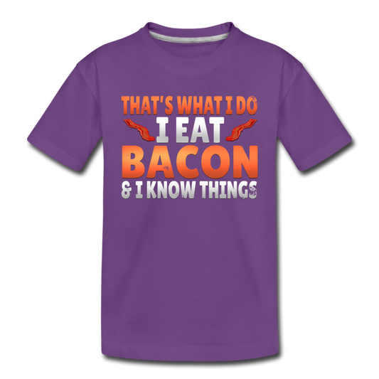 Funny I Eat Bacon And Know Things Bacon Lover Toddler Premium T-Shirt - purple