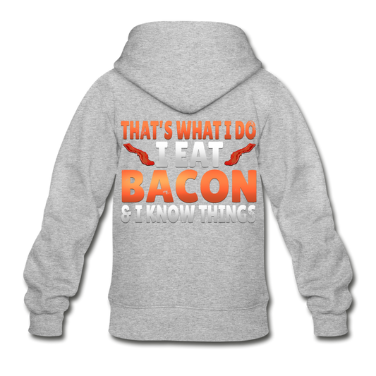 Funny I Eat Bacon And Know Things Bacon Lover Gildan Heavy Blend Youth Zip Hoodie - heather gray