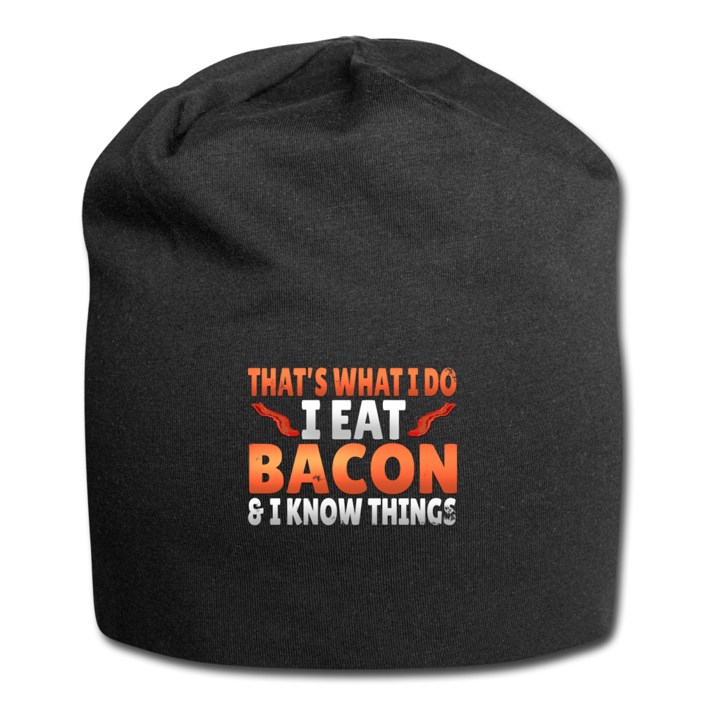 Funny I Eat Bacon And Know Things Bacon Lover Jersey Beanie - black