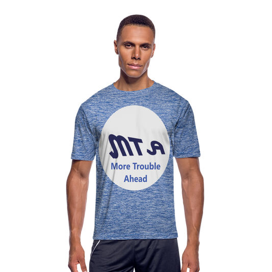 New York City Subway train funny Logo parody Men’s Moisture Wicking Performance T-Shirt - heather blue