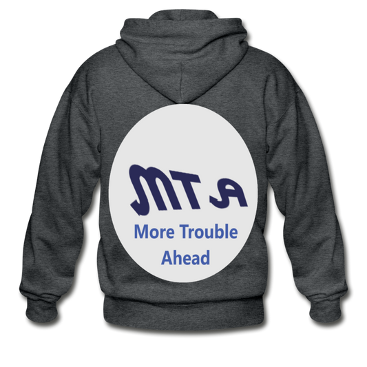 New York City Subway train funny Logo parody Gildan Heavy Blend Adult Zip Hoodie - deep heather