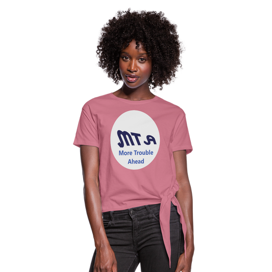 New York City Subway train funny Logo parody Women's Knotted T-Shirt - mauve