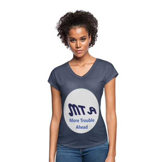 New York City Subway train funny Logo parody Women's Tri-Blend V-Neck T-Shirt - navy heather