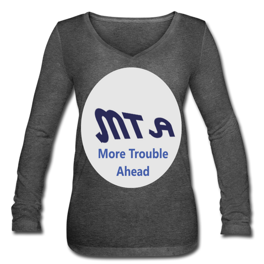 New York City Subway train funny Logo parody Women’s Long Sleeve V-Neck Flowy Tee - deep heather
