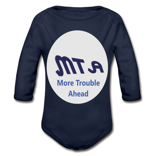 New York City Subway train funny Logo parody Organic Long Sleeve Baby Bodysuit - dark navy