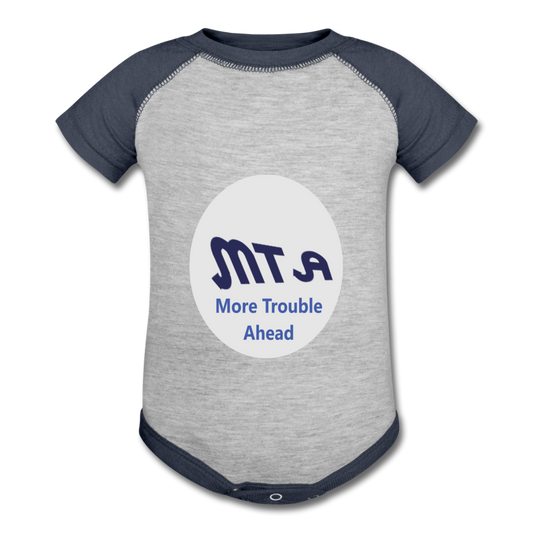 New York City Subway train funny Logo parody Baseball Baby Bodysuit - heather gray/navy
