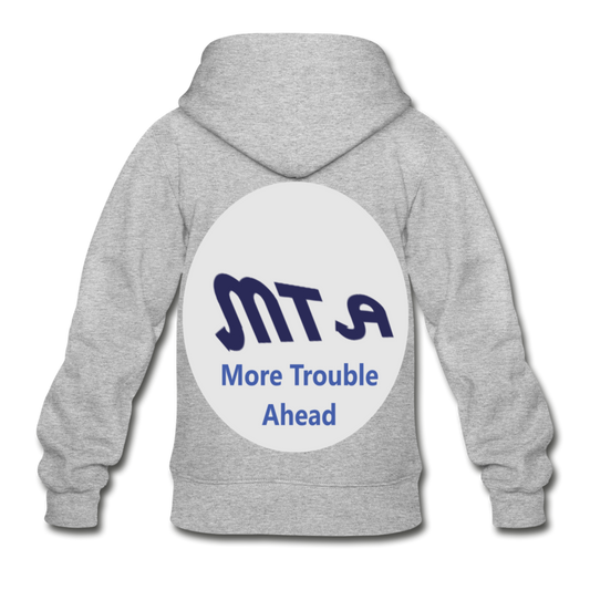 New York City Subway train funny Logo parody Gildan Heavy Blend Youth Zip Hoodie - heather gray
