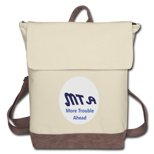 New York City Subway train funny Logo parody Canvas Backpack - ivory/brown