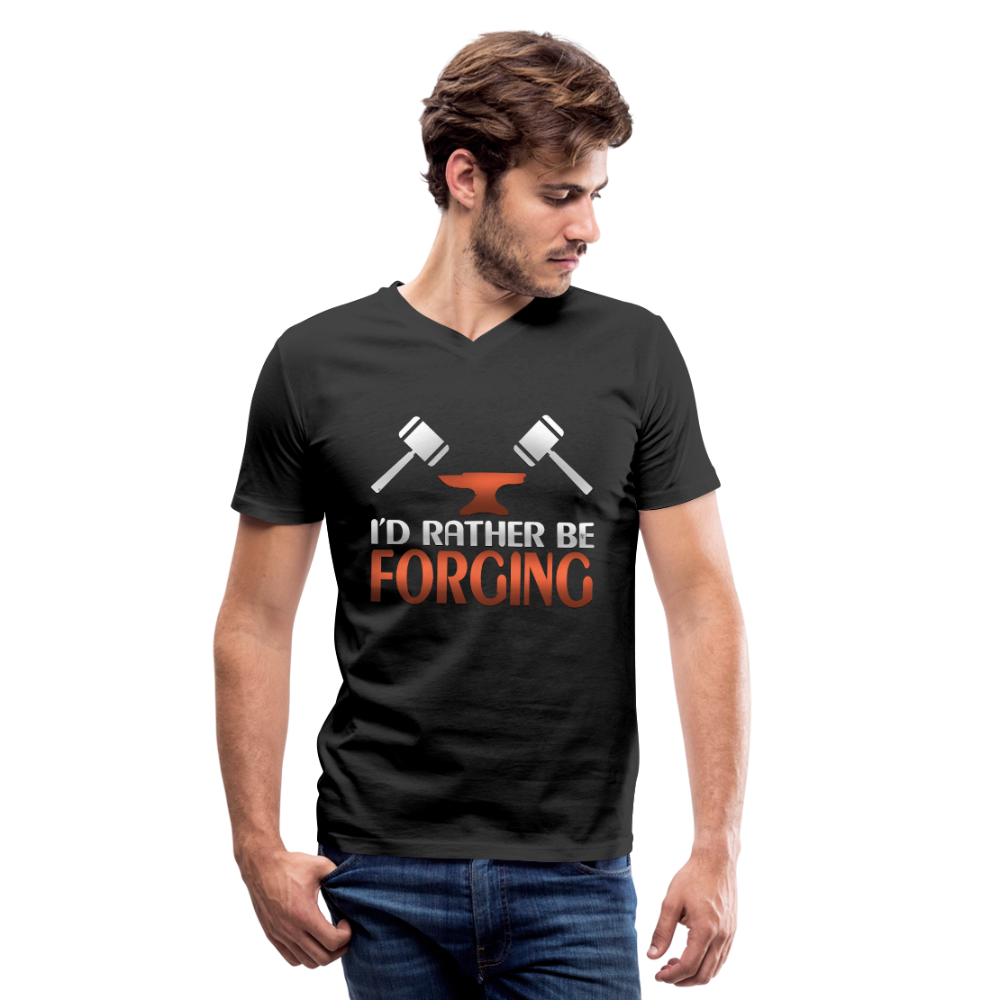 I'd Rather Be Forging Blacksmith Forge Hammer Men's V-Neck T-Shirt - black